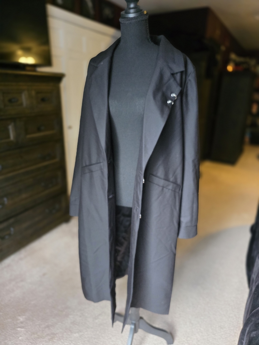 FOXBLOOD Rory Black Longline Trench Coat XL NWT Gothic Minimalist